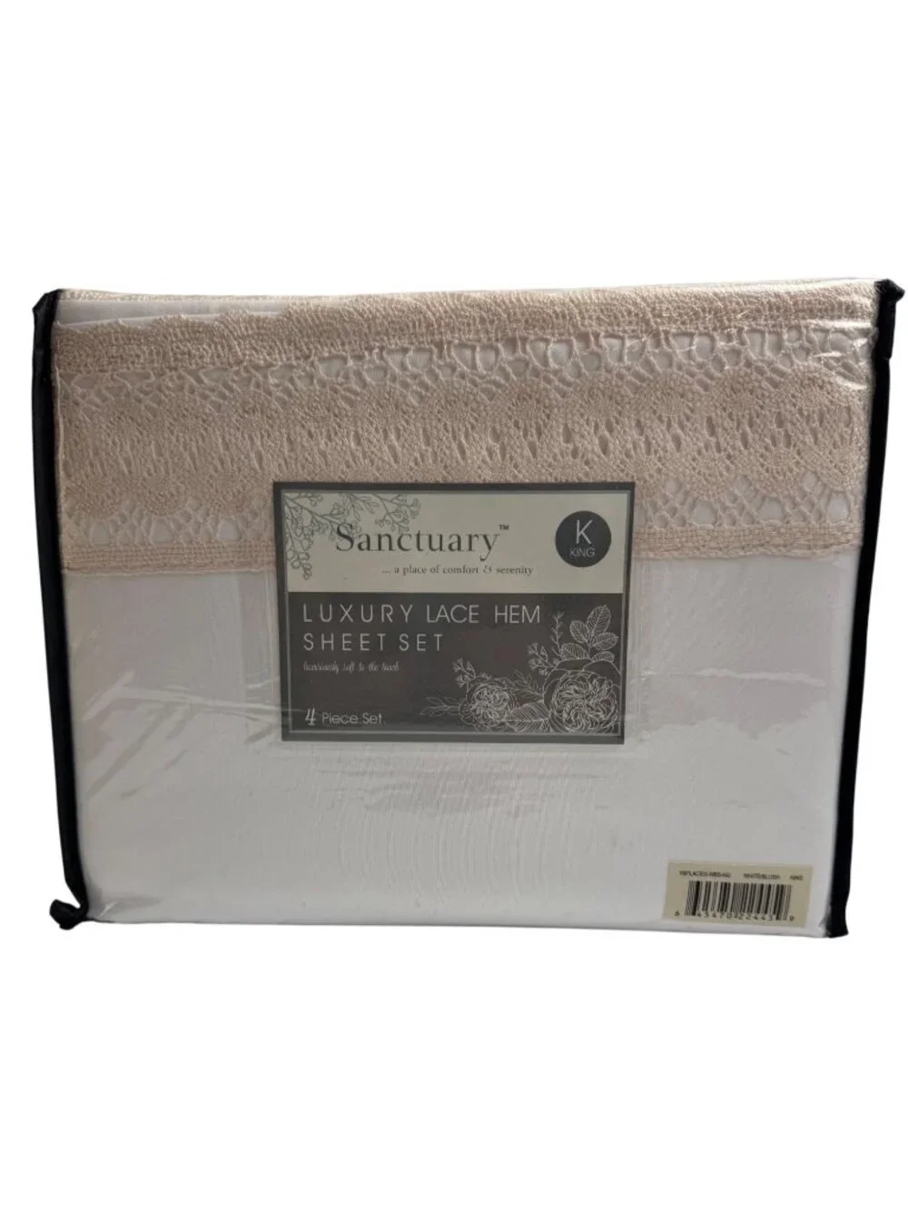 Amprapur Overseas Sanctuary NEW King 4 Piece Luxury Lace Hem Sheet Set White